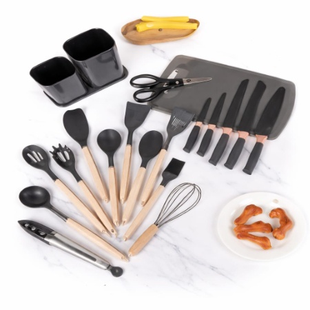 SET DE UTENSILIOS DE COCINA CON CUCHILLOS Y ORGANIZADOR